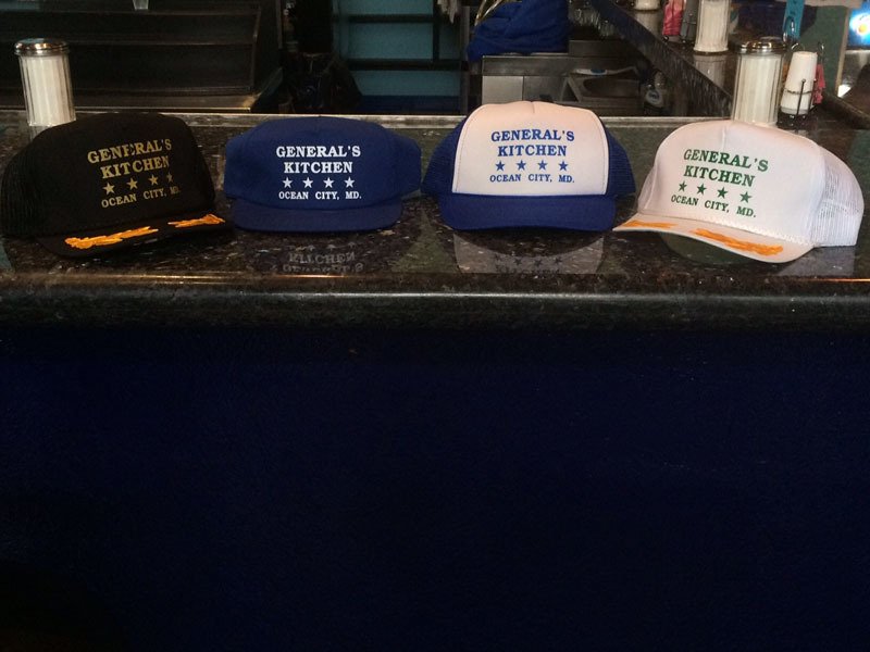Baseball hats with the General's Kitchen branding
